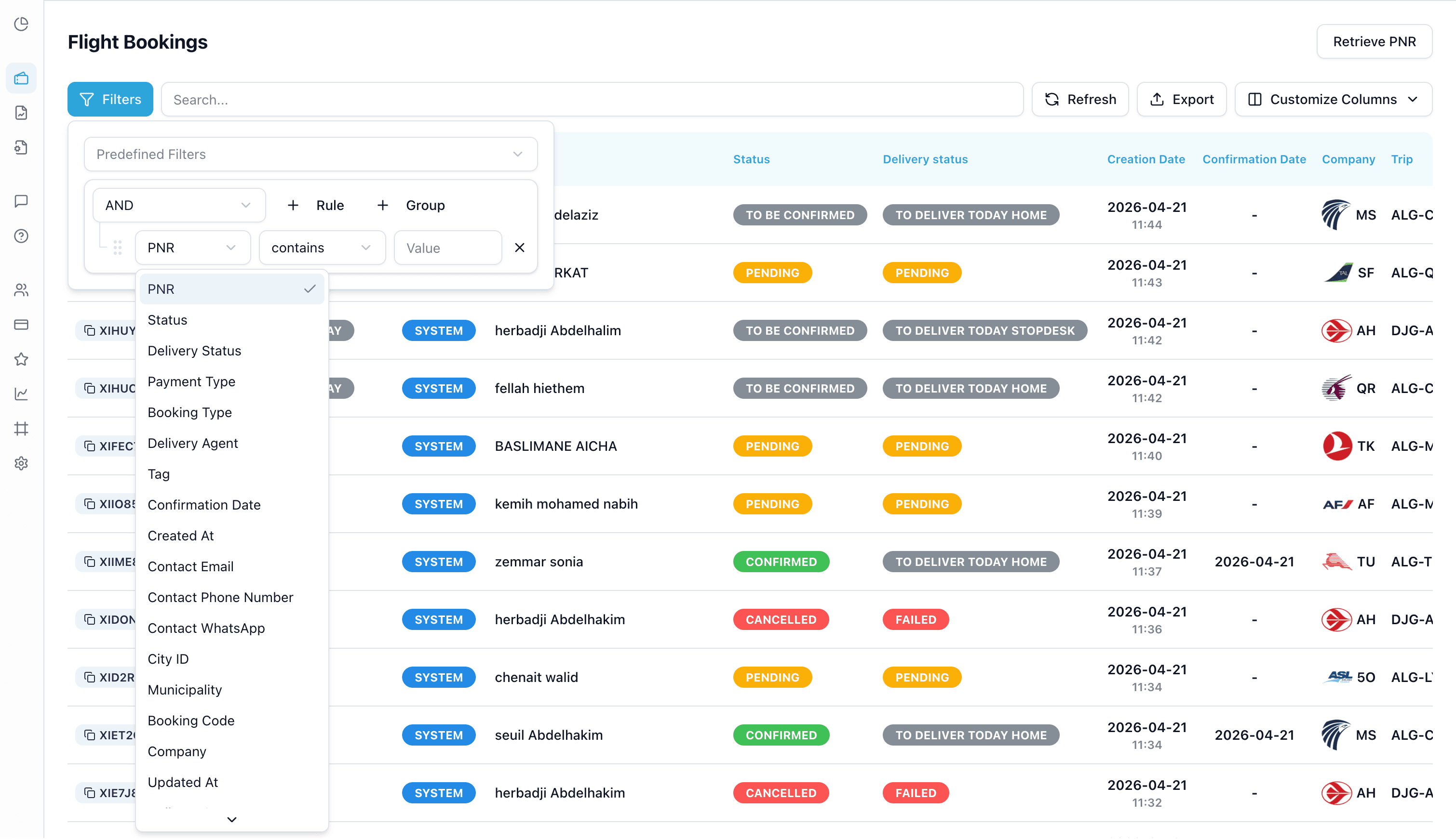 Filter Bookings