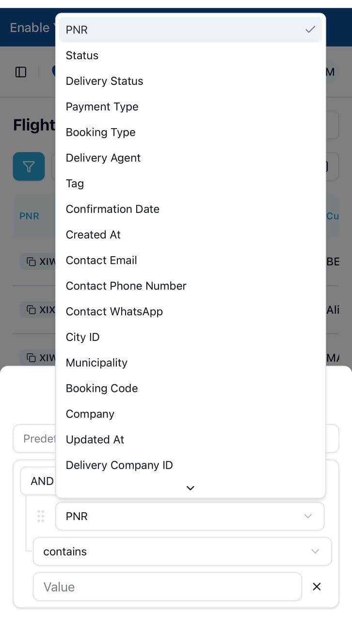 Filter Bookings